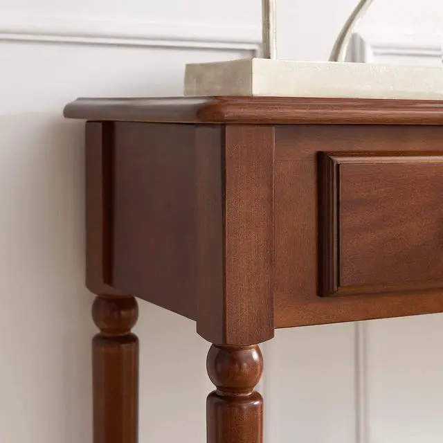 Alt view image 5 of 7 - Leick Home Coastal Solid Wood Console Table with Shelf and Drawers, Rich Pecan Brown, Perfect for Entryways, Hallways, and Living Rooms, 20028-PC