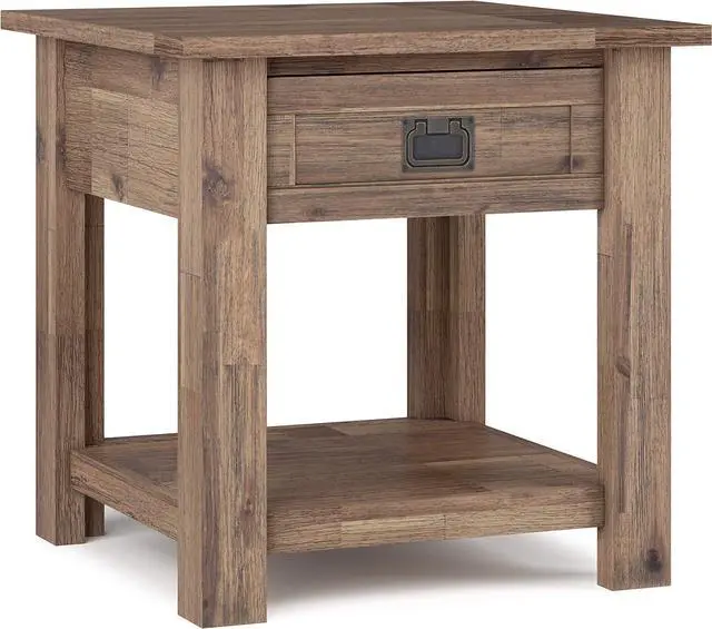 Main image of SIMPLIHOME Monroe SOLID ACACIA WOOD 22 inch Wide Square Rustic End Table in Rustic Natural Aged Brown with Storage, 1 Drawer, for the Living Room and Bedroom