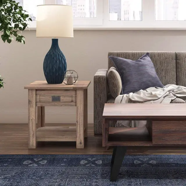 Alt view image 2 of 7 - SIMPLIHOME Monroe SOLID ACACIA WOOD 22 inch Wide Square Rustic End Table in Rustic Natural Aged Brown with Storage, 1 Drawer, for the Living Room and Bedroom