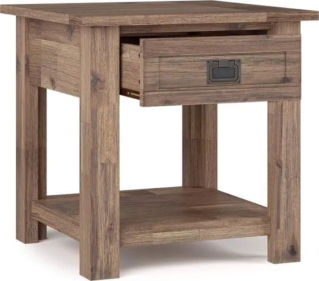 Alt view image 3 of 7 - SIMPLIHOME Monroe SOLID ACACIA WOOD 22 inch Wide Square Rustic End Table in Rustic Natural Aged Brown with Storage, 1 Drawer, for the Living Room and Bedroom