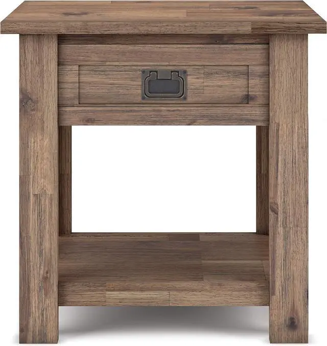 Alt view image 4 of 7 - SIMPLIHOME Monroe SOLID ACACIA WOOD 22 inch Wide Square Rustic End Table in Rustic Natural Aged Brown with Storage, 1 Drawer, for the Living Room and Bedroom