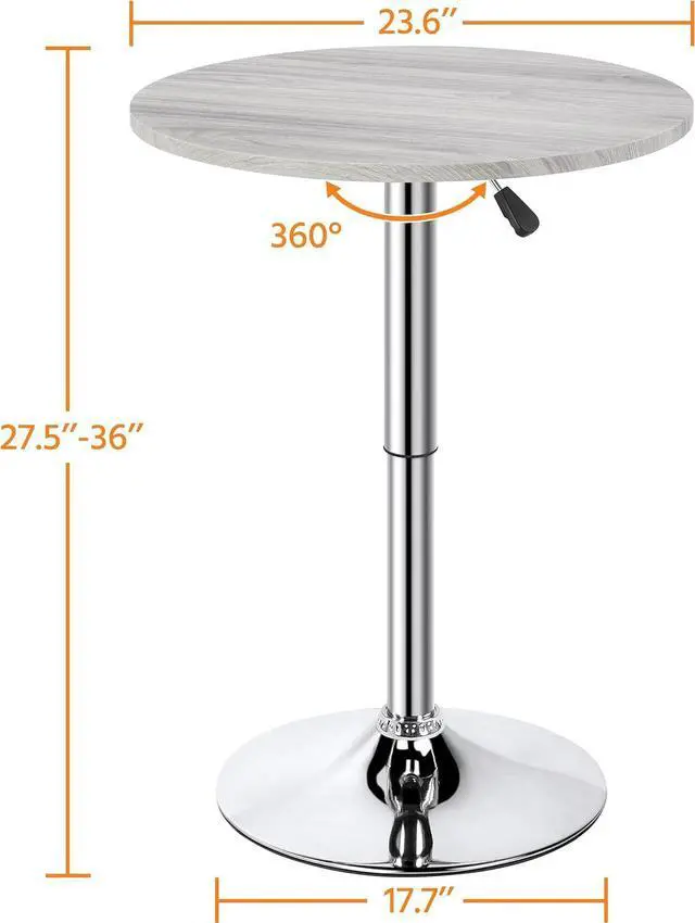Alt view image 3 of 6 - Topeakmart Height Adjustable Round Pub Table 360° Swivel Counter Bar Tables Bistro Tall Cocktail MDF Top, Grey