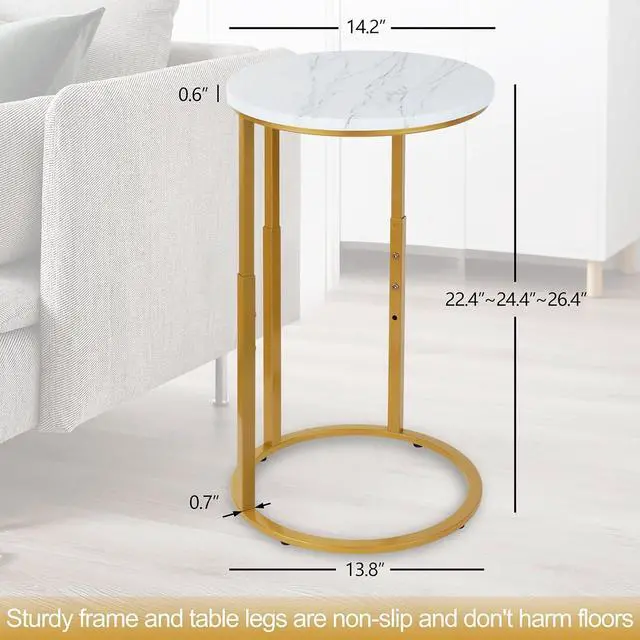 Alt view image 2 of 6 - Serteaw C-Shaped End Table, Sturdy Side Table for Couch Sofa Bedside Small Space,C Snack Table TV Tray Record Player Stand Small Tables for Living Room Bedroom,Easy to Assemble,Gold