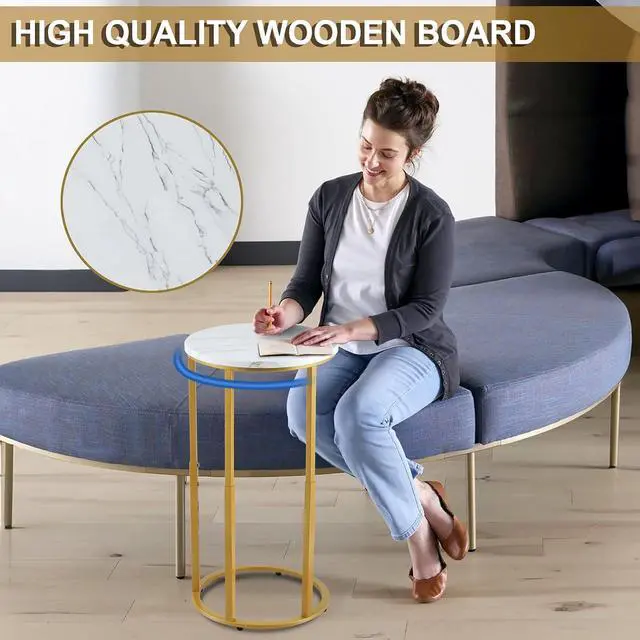 Alt view image 3 of 6 - Serteaw C-Shaped End Table, Sturdy Side Table for Couch Sofa Bedside Small Space,C Snack Table TV Tray Record Player Stand Small Tables for Living Room Bedroom,Easy to Assemble,Gold