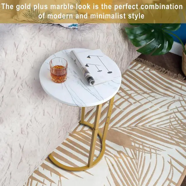 Alt view image 5 of 6 - Serteaw C-Shaped End Table, Sturdy Side Table for Couch Sofa Bedside Small Space,C Snack Table TV Tray Record Player Stand Small Tables for Living Room Bedroom,Easy to Assemble,Gold
