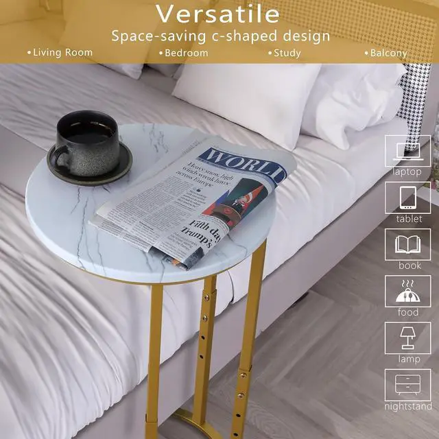Alt view image 6 of 6 - Serteaw C-Shaped End Table, Sturdy Side Table for Couch Sofa Bedside Small Space,C Snack Table TV Tray Record Player Stand Small Tables for Living Room Bedroom,Easy to Assemble,Gold