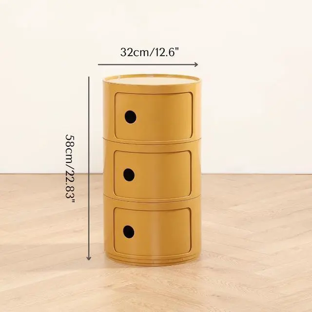 Alt view image 2 of 7 - COZYMATIC 3 Tier Round Nightstand with Storage, Modern Style Side Table, Small Cupboard Cabinet with 3 Drawers for Living Room, Bedroom, Bathroom, Narrow Space, Yellow, Pink (Yellow)