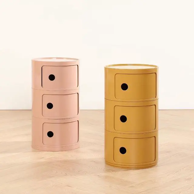 Alt view image 3 of 7 - COZYMATIC 3 Tier Round Nightstand with Storage, Modern Style Side Table, Small Cupboard Cabinet with 3 Drawers for Living Room, Bedroom, Bathroom, Narrow Space, Yellow, Pink (Yellow)