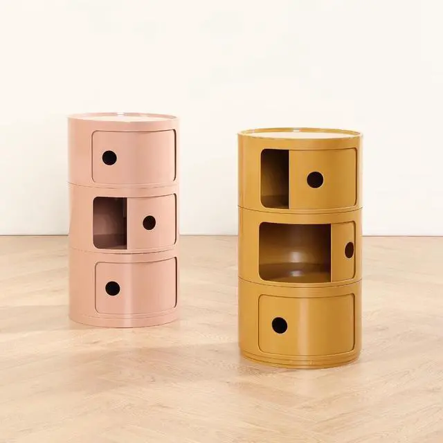 Alt view image 4 of 7 - COZYMATIC 3 Tier Round Nightstand with Storage, Modern Style Side Table, Small Cupboard Cabinet with 3 Drawers for Living Room, Bedroom, Bathroom, Narrow Space, Yellow, Pink (Yellow)