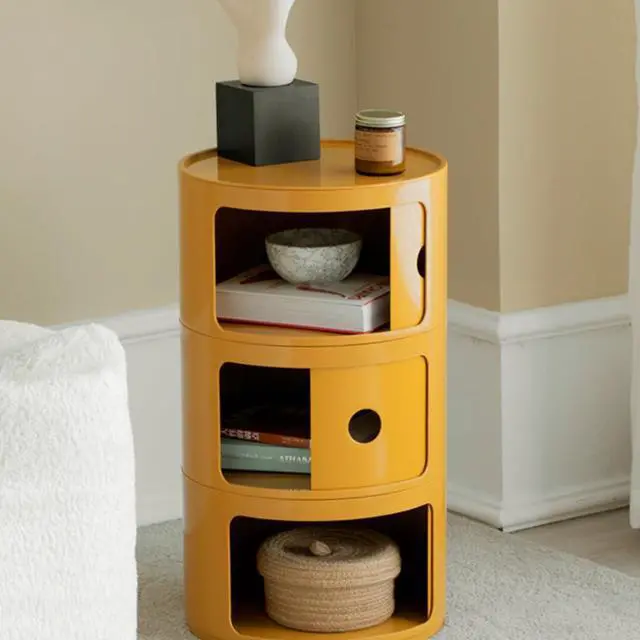 Alt view image 6 of 7 - COZYMATIC 3 Tier Round Nightstand with Storage, Modern Style Side Table, Small Cupboard Cabinet with 3 Drawers for Living Room, Bedroom, Bathroom, Narrow Space, Yellow, Pink (Yellow)