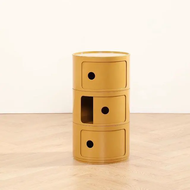 Alt view image 7 of 7 - COZYMATIC 3 Tier Round Nightstand with Storage, Modern Style Side Table, Small Cupboard Cabinet with 3 Drawers for Living Room, Bedroom, Bathroom, Narrow Space, Yellow, Pink (Yellow)