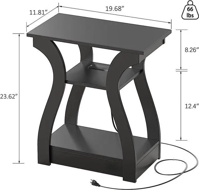 Alt view image 2 of 6 - End Table with Charging Station, Side Table with USB Ports and Outlets, 3 Tier Nightstand Sofa Table for Small Spaces, Beside Table with Storage Shelf for Living Room, Bedroom
