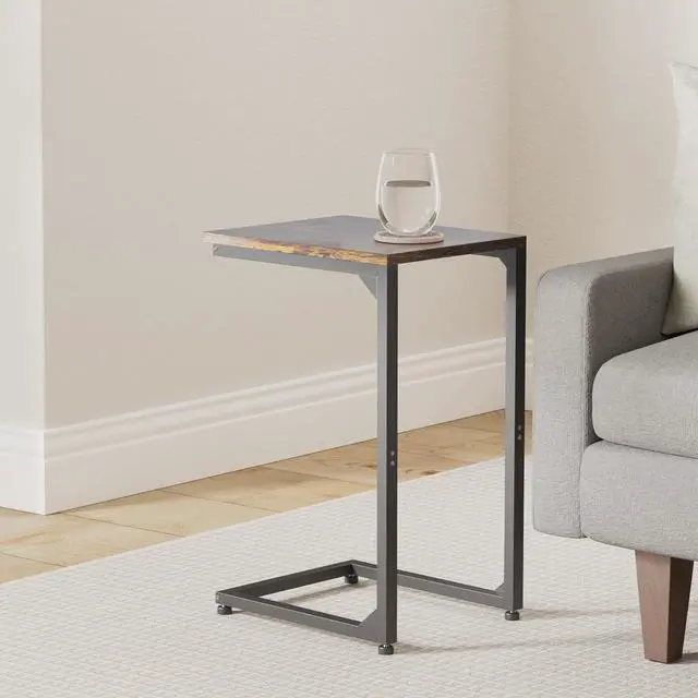 Alt view image 2 of 7 - C Shaped End Table, Side Tables Couch TV Tray Table, Small Snack Table Sofa Table with Metal Frame for Living Room, Bedroom, Bedside for Small Spaces, Rustic Brown Black