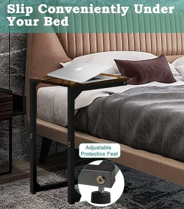Alt view image 5 of 7 - C Shaped End Table, Side Tables Couch TV Tray Table, Small Snack Table Sofa Table with Metal Frame for Living Room, Bedroom, Bedside for Small Spaces, Rustic Brown Black