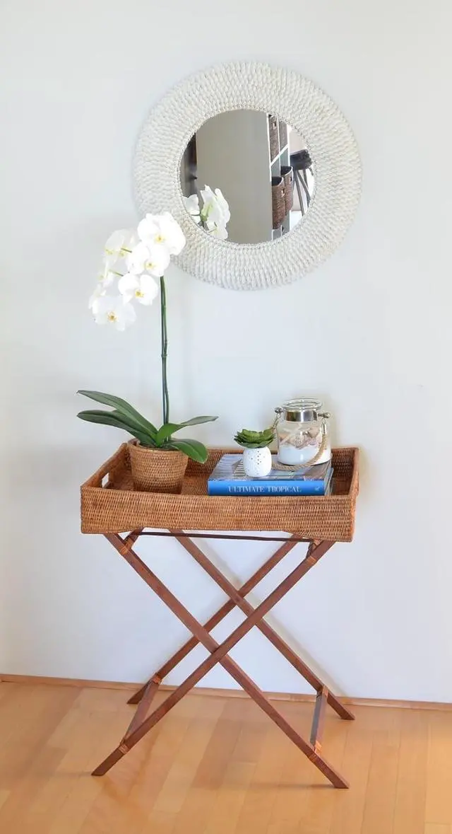 Alt view image 3 of 4 - KOUBOO La Jolla Rattan Butler Tray with Folding Wood Stand, Ottoman, Coffee Table Trays, Serving Food Eating Drink Breakfast Bed Room, Home Decor, Honey Brown