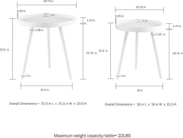 Alt view image 5 of 7 - Nesting Side Tables - Set of 2 Round End Tables for Living Room, Bedroom, or Home Office - Accent Table Set with Tray Tops - Mid-Century Modern Living Room Furniture by Lavish Home (White)