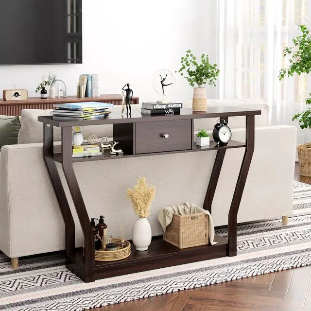 Alt view image 3 of 7 - KOTEK 47'' Console Table with Storage Drawer and Shelves, Narrow Sofa Table, Accent Foyer Table, Entryway Table for Hallway, Living Room, Easy Assembly (Coffee)
