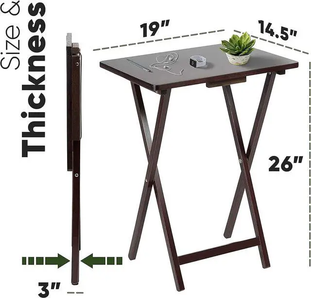 Alt view image 3 of 7 - PJ Wood 2-Pack Folding TV Tray Table Set, Solid Wood for Eating & Laptop Use, Espresso