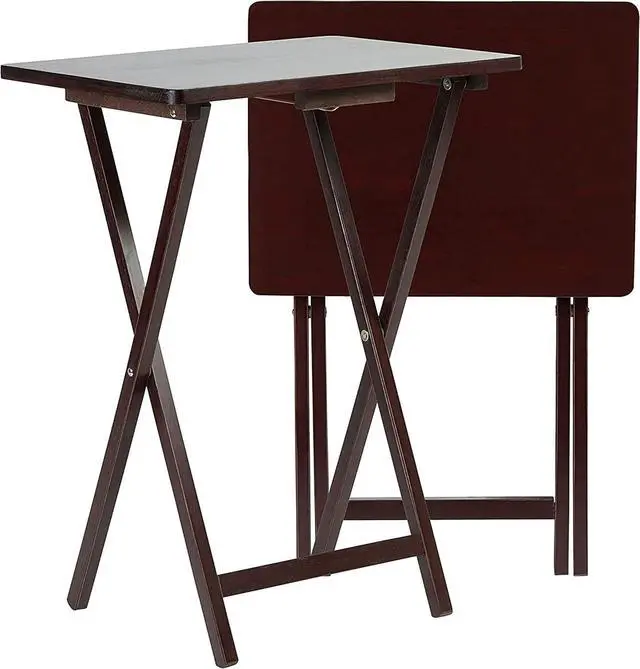 Main image of PJ Wood 2-Pack Folding TV Tray Table Set, Solid Wood for Eating & Laptop Use, Espresso