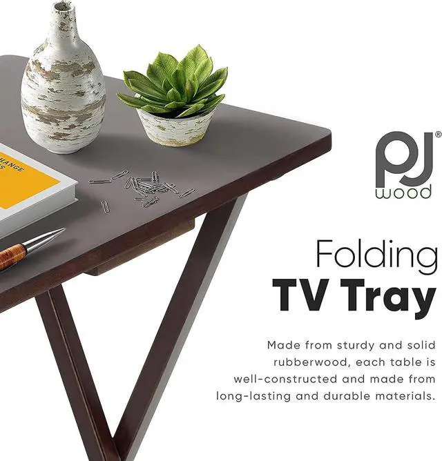 Alt view image 4 of 7 - PJ Wood 2-Pack Folding TV Tray Table Set, Solid Wood for Eating & Laptop Use, Espresso
