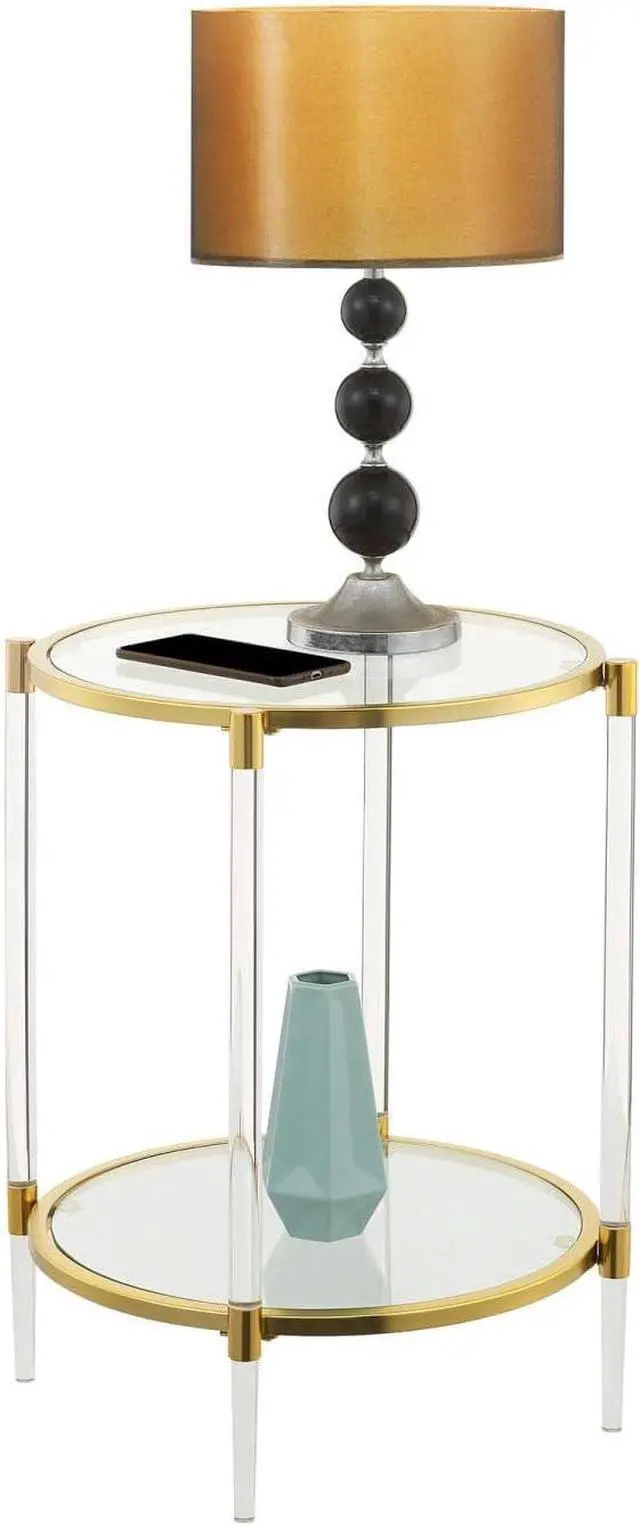 Alt view image 4 of 6 - Convenience Concepts Royal Crest 2 Tier Acrylic Glass End Table, Glass/Gold