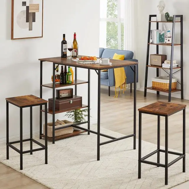 Alt view image 2 of 7 - IBUYKE 40H Bar Table with 3 Storage Shelves, High Dining Table for Kitchen, Rustic Brown Counter Table, Industrial Standing Computer Desk UTMJ054H