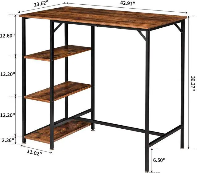 Alt view image 3 of 7 - IBUYKE 40H Bar Table with 3 Storage Shelves, High Dining Table for Kitchen, Rustic Brown Counter Table, Industrial Standing Computer Desk UTMJ054H