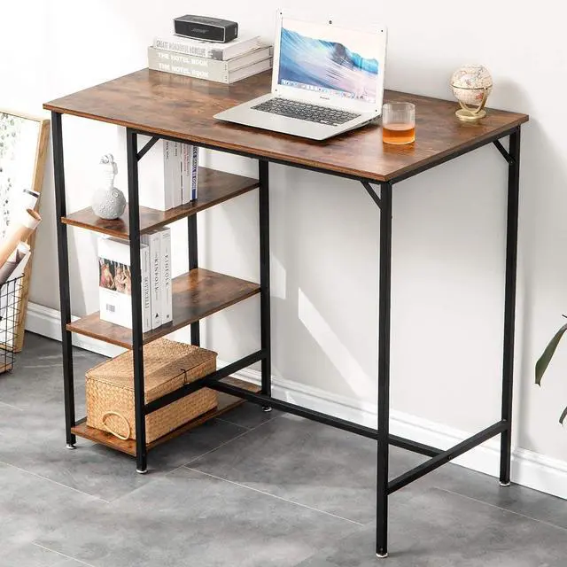 Alt view image 4 of 7 - IBUYKE 40H Bar Table with 3 Storage Shelves, High Dining Table for Kitchen, Rustic Brown Counter Table, Industrial Standing Computer Desk UTMJ054H