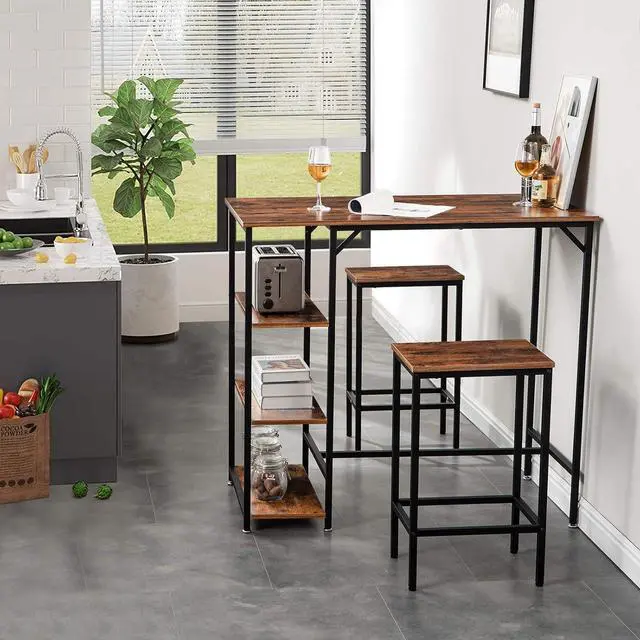 Alt view image 5 of 7 - IBUYKE 40H Bar Table with 3 Storage Shelves, High Dining Table for Kitchen, Rustic Brown Counter Table, Industrial Standing Computer Desk UTMJ054H