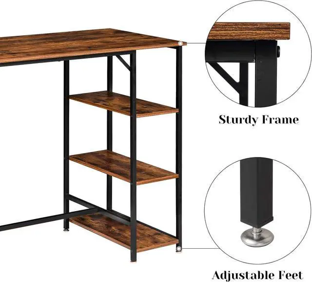 Alt view image 6 of 7 - IBUYKE 40H Bar Table with 3 Storage Shelves, High Dining Table for Kitchen, Rustic Brown Counter Table, Industrial Standing Computer Desk UTMJ054H