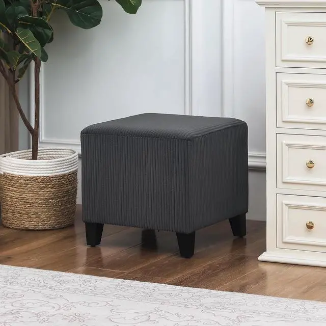 Alt view image 2 of 7 - Joveco Square Ottoman Fabric Cube Foot Rest Stool with Wooden Legs, Footstool Coffee Table Seat for Living Room Bedroom Couch, Dark Gray