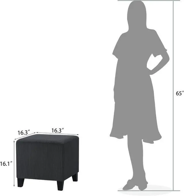 Alt view image 3 of 7 - Joveco Square Ottoman Fabric Cube Foot Rest Stool with Wooden Legs, Footstool Coffee Table Seat for Living Room Bedroom Couch, Dark Gray
