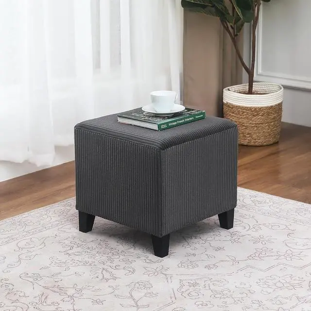 Alt view image 4 of 7 - Joveco Square Ottoman Fabric Cube Foot Rest Stool with Wooden Legs, Footstool Coffee Table Seat for Living Room Bedroom Couch, Dark Gray