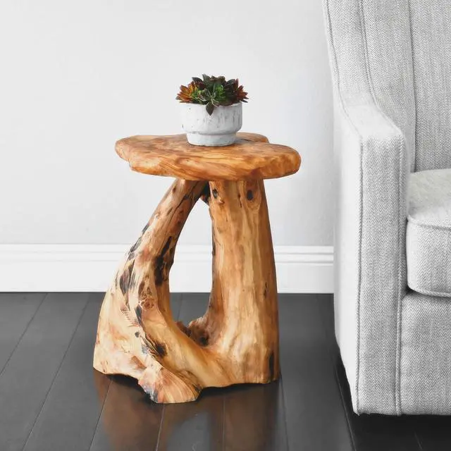 Alt view image 3 of 7 - WELLAND Natural Tree Stump Stool, 19'' Tall Side Table, Live Edge Stool, Natural Edge End Table, Accent Table, Plant Stand for Living Room, Bedroom,