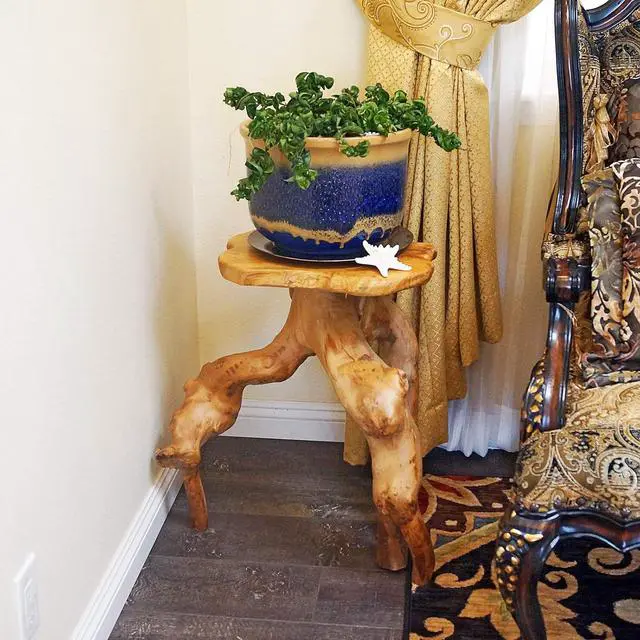 Alt view image 4 of 7 - WELLAND Natural Tree Stump Stool, 19'' Tall Side Table, Live Edge Stool, Natural Edge End Table, Accent Table, Plant Stand for Living Room, Bedroom,