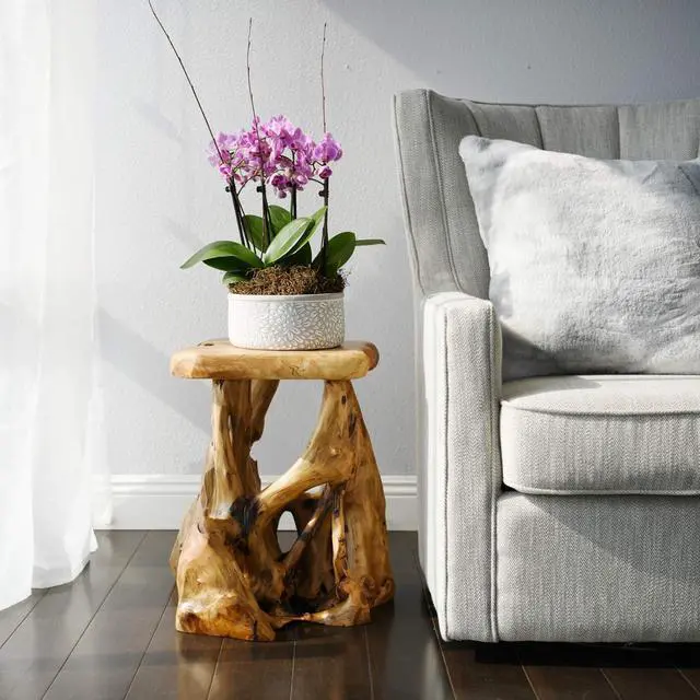 Alt view image 6 of 7 - WELLAND Natural Tree Stump Stool, 19'' Tall Side Table, Live Edge Stool, Natural Edge End Table, Accent Table, Plant Stand for Living Room, Bedroom,
