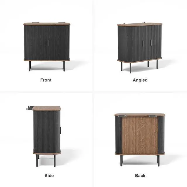 Alt view image 3 of 7 - 31''W Black Buffet Sideboard Cabinet with Storage, Fluted Accent Storage Cabinet Black with Curvy Edge; Sliding Door Coffee Bar, Credenza Console Table for Living, Kitchen, Hallway