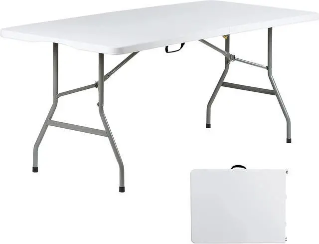 Main image of 6 Foot Folding Table 6ft Foldable Portable Plastic Tables for Party, Fold-in-Half Heavy Duty Table, 6 Utility Dining Card Long Table, Indoor Outdoor Fold up for Picnic, Camping, White, Large