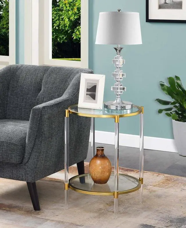 Alt view image 2 of 6 - Convenience Concepts Royal Crest 2 Tier Acrylic Glass End Table, Glass/Gold