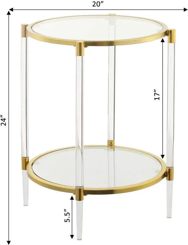 Alt view image 3 of 6 - Convenience Concepts Royal Crest 2 Tier Acrylic Glass End Table, Glass/Gold