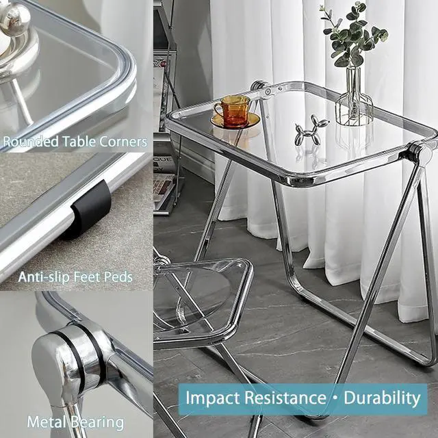 Alt view image 3 of 6 - KAIHAOWIN Small Folding Table- Acrylic Morden TV Tray for Snack Dinner on Couch, Tiny Foldable Desk Writing Desk for Home Office for Small Spaces No Assembly Required