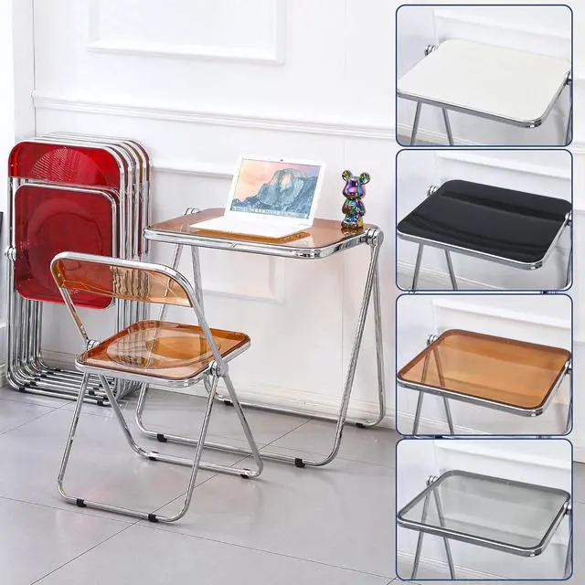 Alt view image 4 of 6 - KAIHAOWIN Small Folding Table- Acrylic Morden TV Tray for Snack Dinner on Couch, Tiny Foldable Desk Writing Desk for Home Office for Small Spaces No Assembly Required