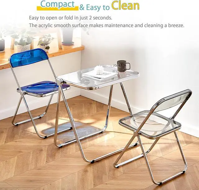 Alt view image 5 of 6 - KAIHAOWIN Small Folding Table- Acrylic Morden TV Tray for Snack Dinner on Couch, Tiny Foldable Desk Writing Desk for Home Office for Small Spaces No Assembly Required
