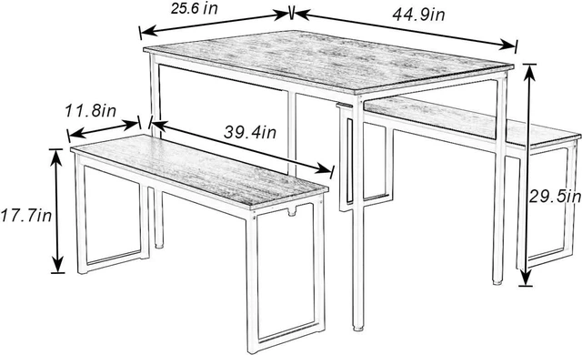 Alt view image 3 of 7 - SogesPower 3 Piece Dining Table Set Kitchen Dining Table with 2 Benches Breakfast Table, Coffee Table Set, Home Office Table Set, Computer Table for 2, Nesting Table Set