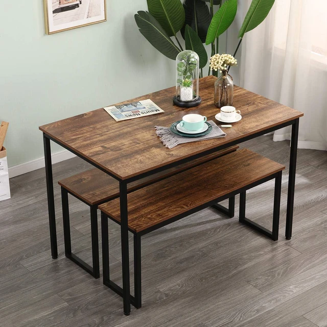 Alt view image 4 of 7 - SogesPower 3 Piece Dining Table Set Kitchen Dining Table with 2 Benches Breakfast Table, Coffee Table Set, Home Office Table Set, Computer Table for 2, Nesting Table Set