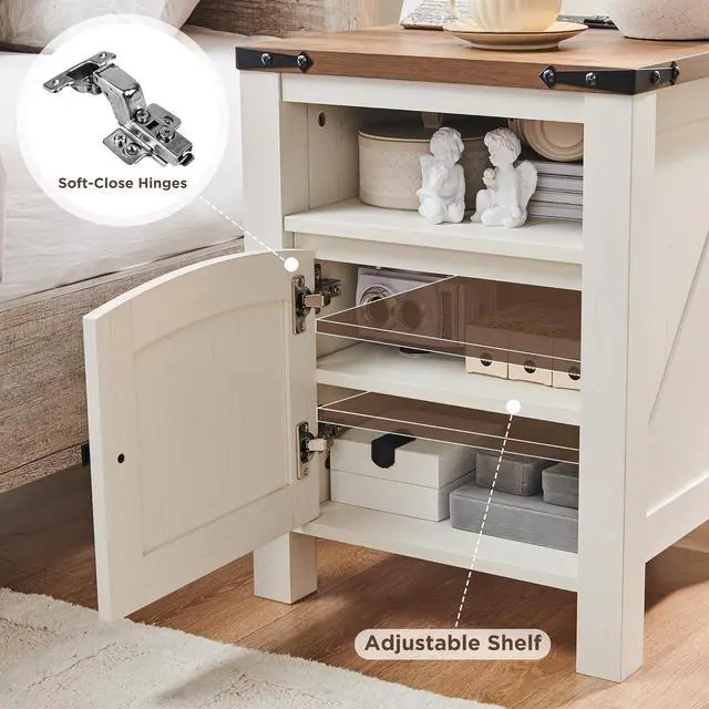 Alt view image 5 of 6 - OKD Farmhouse Nightstand with Charging Station, 18" Rustic End Table with Adjustable Storage Shelf, Wood Rustic Wood Sofa Side Table for Bedroom