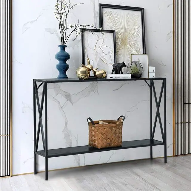 Alt view image 2 of 7 - Giantex Console Table 2-Tier 47.5 Inch Hallway Table for Entryway with Steel Structure and Shelf Elegant Table Perfect for Living Room, Office, Foyer, Corridor Compact Entryway Table (Coffee)