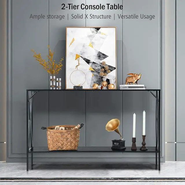 Alt view image 4 of 7 - Giantex Console Table 2-Tier 47.5 Inch Hallway Table for Entryway with Steel Structure and Shelf Elegant Table Perfect for Living Room, Office, Foyer, Corridor Compact Entryway Table (Coffee)