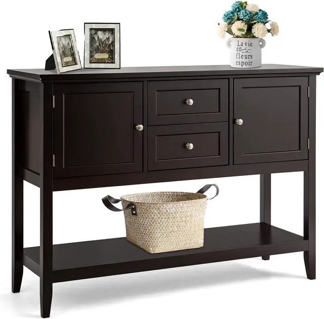 Main image of COSTWAY Buffet Sideboard, with 2 Wood Storage Drawers & Open Shelf, Console Table for Living Room Kitchen Dining Room Furniture (Coffee)