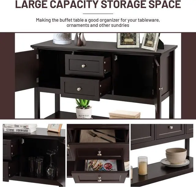 Alt view image 6 of 7 - COSTWAY Buffet Sideboard, with 2 Wood Storage Drawers & Open Shelf, Console Table for Living Room Kitchen Dining Room Furniture (Coffee)